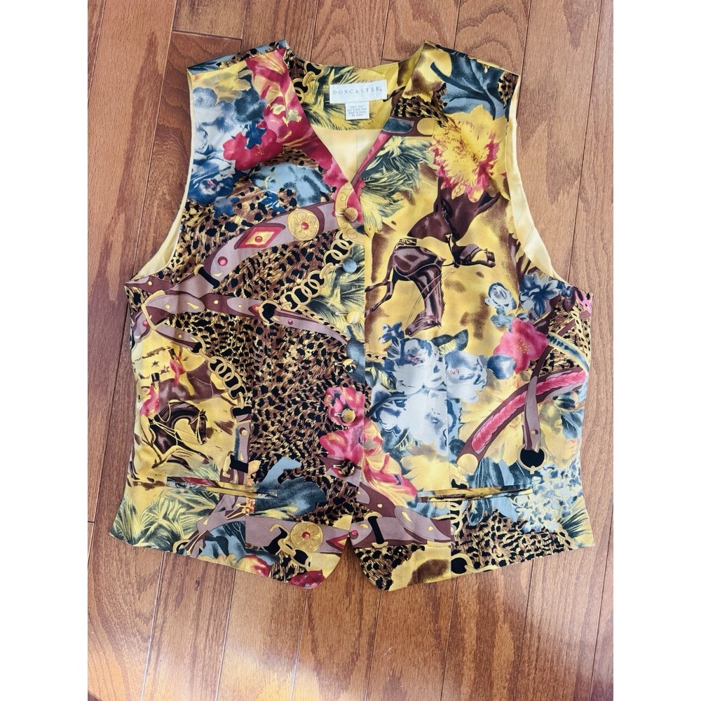 Doncaster Women's Sz S 100% Silk Button‎ Vest Baroque Equestrian Luxe